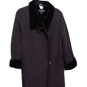 VTG Ramosport Paris France Coat Black Trench Faux Fur Lined Cuffed X  Small